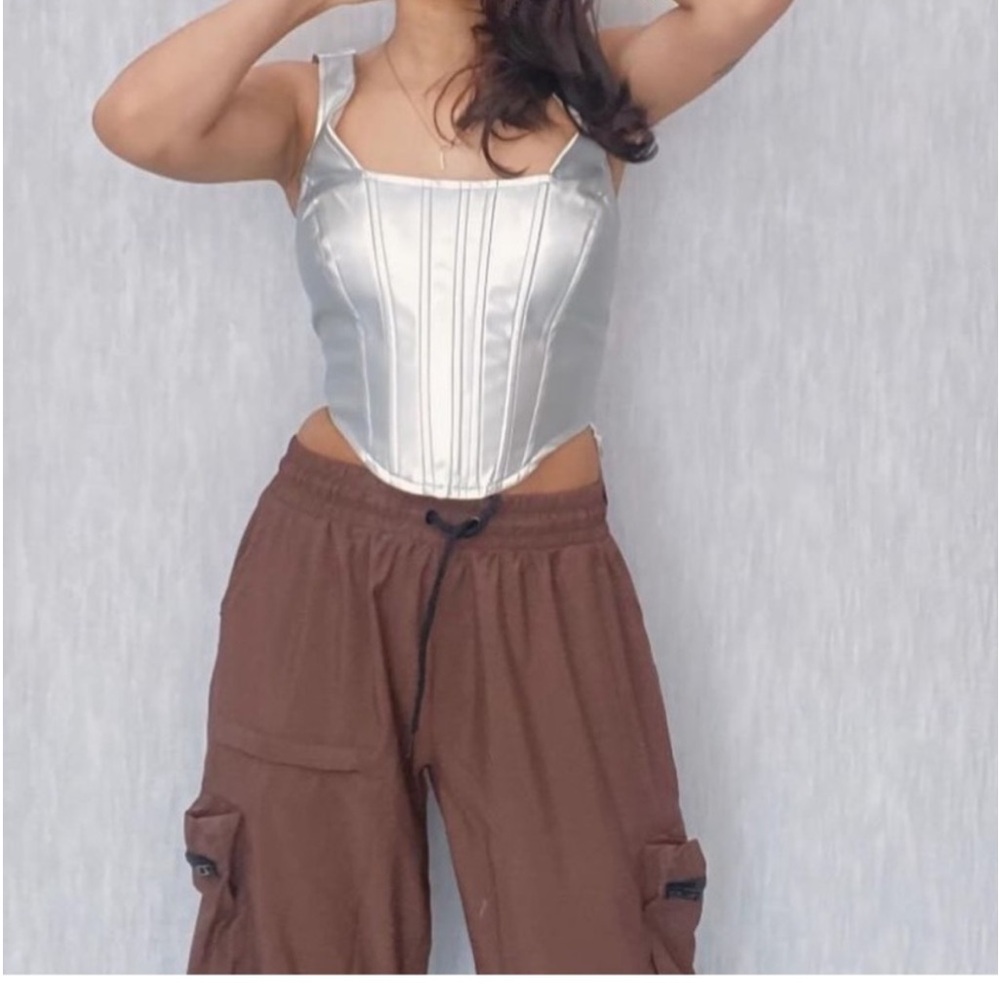 JAPNA medium Corset Metallic Silver Top